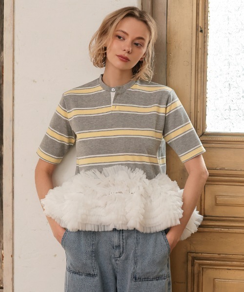 ドノンバン　ボーダーチュールカットソー　新品 マルチボーダーチュールカットソー（Tシャツ/カットソー）｜DONOBAN