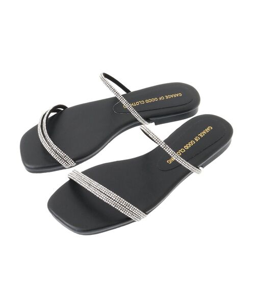GARAGE OF GOOD CLOTHING(ガレージオブグッドクロージング)の「ラインストーンナローコードフラットサンダル(サンダル・レディース・ホワイト/ブラック・S/M)」の6枚目の写真
