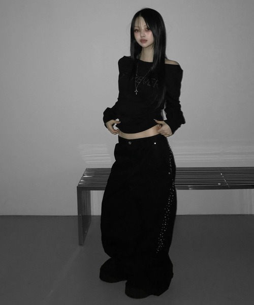 THEAIRTOWN(ジエアタウン)の「shinning cotton wide slacks(その他パンツ・レディース・ブラック/ホワイト・FREE)」の3枚目の写真