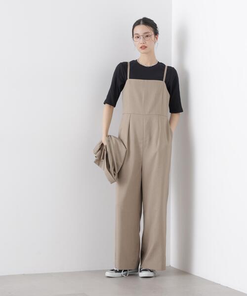 NANO universe（ナノユニバース）の「キャミソールワイドサロペットパンツ(セットアップ可)（サロペット/オーバーオール・レディース・チャコール/アイボリー/ベージュ・FREE）」の11枚目の写真
