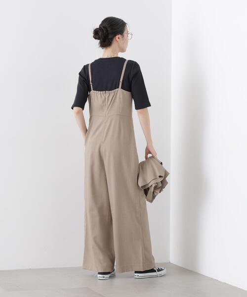 NANO universe（ナノユニバース）の「キャミソールワイドサロペットパンツ(セットアップ可)（サロペット/オーバーオール・レディース・チャコール/アイボリー/ベージュ・FREE）」の14枚目の写真