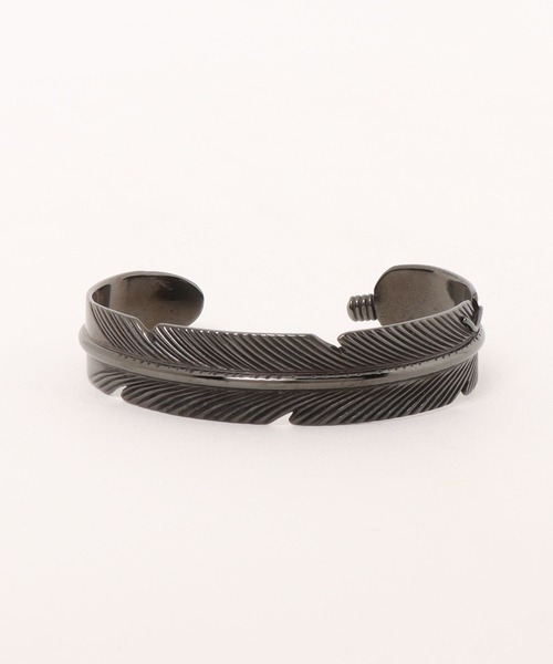Indian Jewelry（インディアンジュエリー）の「「Indian Jewelry/インディアンジュエリー」JOE ワイドフェザーバングル w/ブラックロジウムコーディング（バングル/リストバンド・メンズ・アンティークシルバー・FREE）」の5枚目の写真