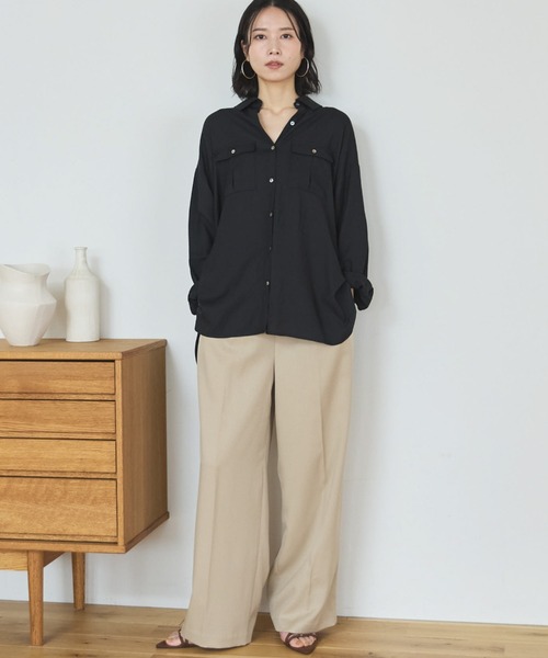Doux archives(ドゥアルシーヴ)の「ウォッシャブルセンタープレスパンツ(スラックス・レディース・ベージュ/ブラック・SMALL/MEDIUM)」の3枚目の写真