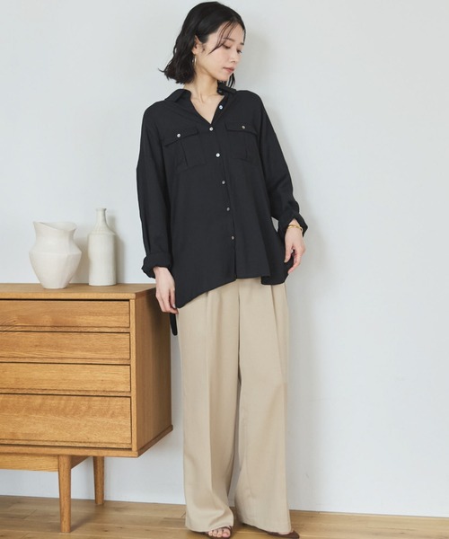 Doux archives(ドゥアルシーヴ)の「ウォッシャブルセンタープレスパンツ(スラックス・レディース・ベージュ/ブラック・SMALL/MEDIUM)」の5枚目の写真