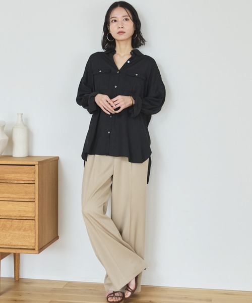 Doux archives(ドゥアルシーヴ)の「ウォッシャブルセンタープレスパンツ(スラックス・レディース・ベージュ/ブラック・SMALL/MEDIUM)」の7枚目の写真