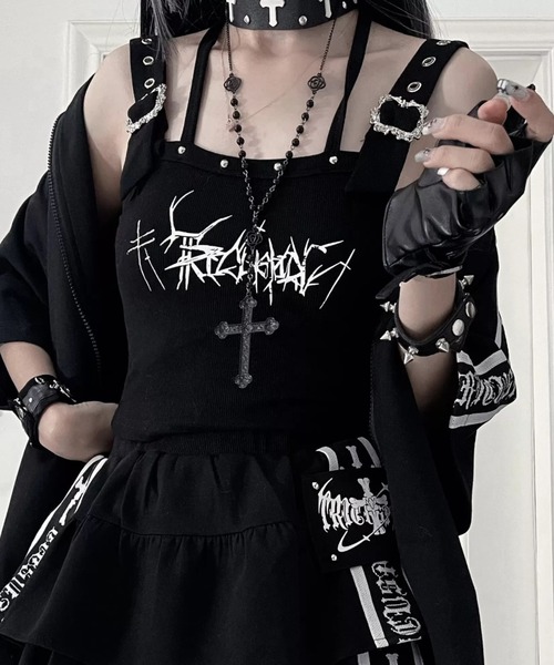 HIDEROCK Design ダメージ加工 ゴシックキャミソール　ケラショップ TricuspidC/トライカスピッドシー』ゴシックロゴキャミソール