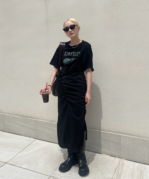 Ameri(アメリ)の「GATHER VEIL CAMI SKIRT(スカート・レディース・サックスブルー/ブラック・MEDIUM/SMALL)」の5枚目の写真