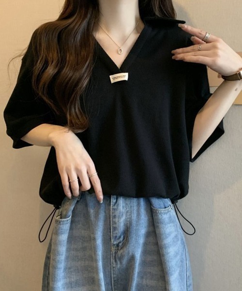 SallyLunn(サリーラン)の「【スポーティカジュアル】スキッパートップス(Tシャツ/カットソー・レディース・ホワイト/ブラック/ライトベージュ・MEDIUM/LARGE)」の2枚目の写真