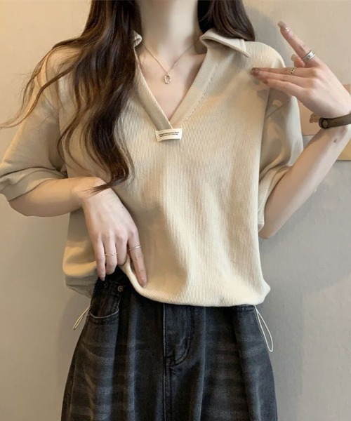 SallyLunn(サリーラン)の「【スポーティカジュアル】スキッパートップス(Tシャツ/カットソー・レディース・ホワイト/ブラック/ライトベージュ・MEDIUM/LARGE)」の5枚目の写真