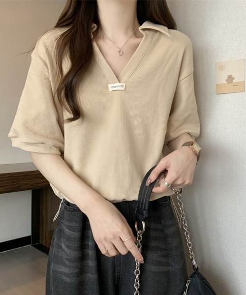 SallyLunn(サリーラン)の「【スポーティカジュアル】スキッパートップス(Tシャツ/カットソー・レディース・ホワイト/ブラック/ライトベージュ・MEDIUM/LARGE)」の6枚目の写真