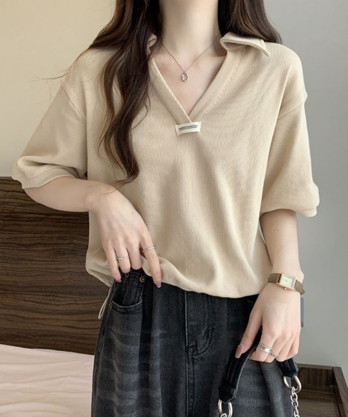 SallyLunn(サリーラン)の「【スポーティカジュアル】スキッパートップス(Tシャツ/カットソー・レディース・ホワイト/ブラック/ライトベージュ・MEDIUM/LARGE)」の7枚目の写真
