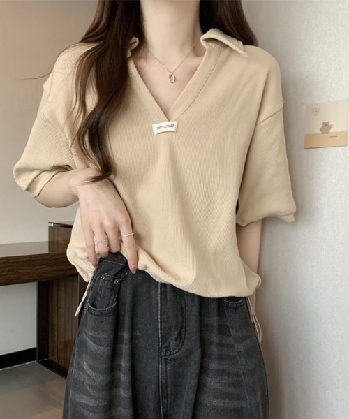 SallyLunn(サリーラン)の「【スポーティカジュアル】スキッパートップス(Tシャツ/カットソー・レディース・ホワイト/ブラック/ライトベージュ・MEDIUM/LARGE)」の9枚目の写真
