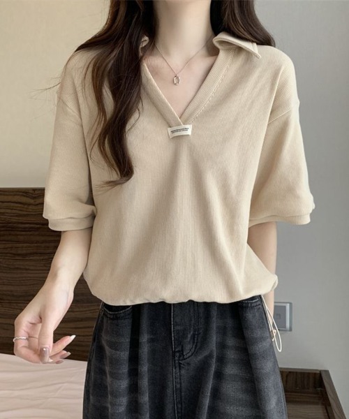 SallyLunn(サリーラン)の「【スポーティカジュアル】スキッパートップス(Tシャツ/カットソー・レディース・ホワイト/ブラック/ライトベージュ・MEDIUM/LARGE)」の10枚目の写真