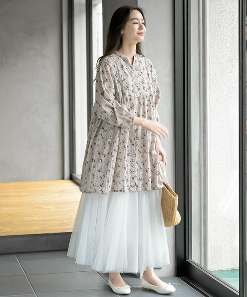 rps（アールピーエス）の「刺繍×花柄プリント７分袖シャツワンピース（シャツワンピース・レディース・グレイッシュベージュ/オフホワイト/ネイビー・フリー）」の12枚目の写真