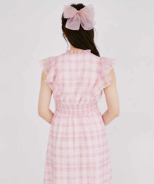 Suyunn(スユン)の「フリル&リボン付きシアーラメチェックロングワンピース(ワンピース・レディース・パープル/ピンク・M)」の21枚目の写真