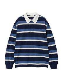 YALE（イェール）の「ストライプラグビーピケ長袖Tシャツ_ネイビー（Tシャツ/カットソー）」