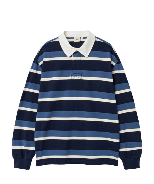 YALE(イェール)の「ストライプラグビーピケ長袖Tシャツ_ネイビー(Tシャツ/カットソー・レディース・その他・SMALL/MEDIUM/LARGE/X-LARGE)」の1枚目の写真