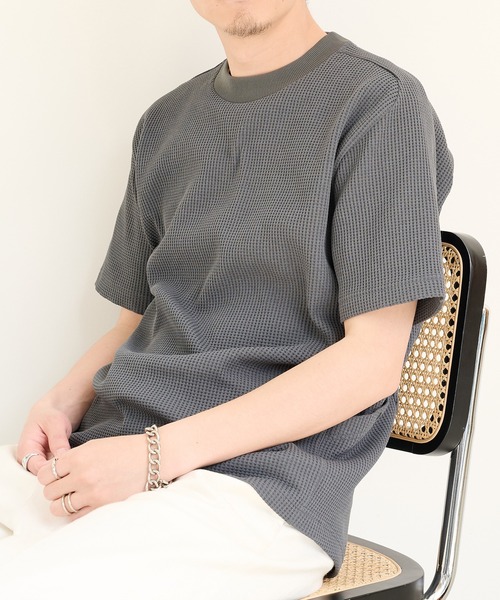 narifuri(ナリフリ)の「【narifuri】マルチワッフルクルーネックTシャツ NF1174(Tシャツ/カットソー・メンズ・ブラック/カーキ/ライトグレー/ホワイト/チャコールグレー/ターコイズブルー・S/M/L/XL/XS)」の3枚目の写真