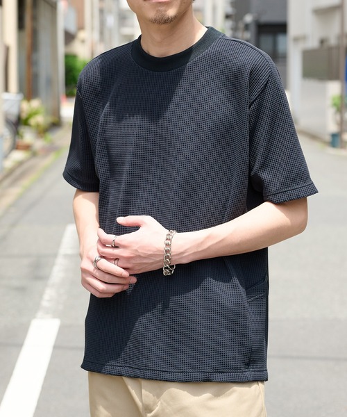 narifuri(ナリフリ)の「【narifuri】マルチワッフルクルーネックTシャツ NF1174(Tシャツ/カットソー・メンズ・ブラック/カーキ/ライトグレー/ホワイト/チャコールグレー/ターコイズブルー・S/M/L/XL/XS)」の1枚目の写真