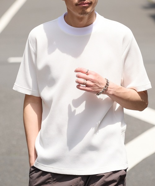 narifuri(ナリフリ)の「【narifuri】マルチワッフルクルーネックTシャツ NF1174(Tシャツ/カットソー・メンズ・ブラック/カーキ/ライトグレー/ホワイト/チャコールグレー/ターコイズブルー・S/M/L/XL/XS)」の19枚目の写真