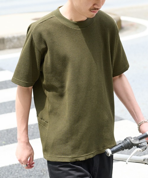 narifuri(ナリフリ)の「【narifuri】マルチワッフルクルーネックTシャツ NF1174(Tシャツ/カットソー・メンズ・ブラック/カーキ/ライトグレー/ホワイト/チャコールグレー/ターコイズブルー・S/M/L/XL/XS)」の9枚目の写真