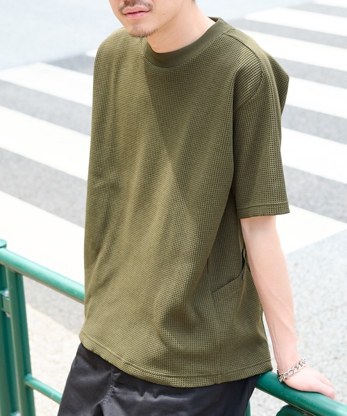 narifuri(ナリフリ)の「【narifuri】マルチワッフルクルーネックTシャツ NF1174(Tシャツ/カットソー・メンズ・ブラック/カーキ/ライトグレー/ホワイト/チャコールグレー/ターコイズブルー・S/M/L/XL/XS)」の10枚目の写真