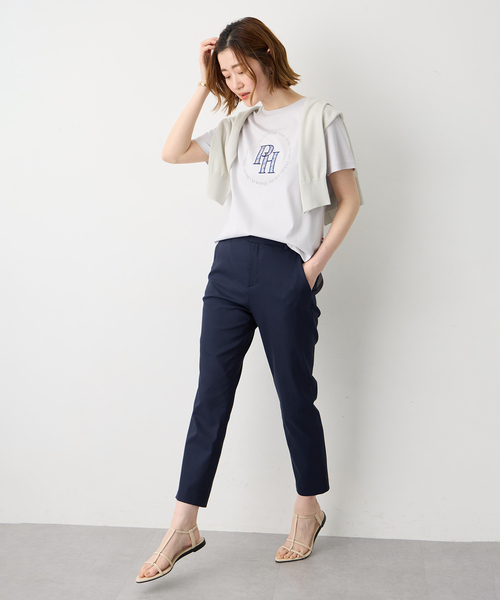 Petit Honfleur(プチオンフルール)の「【Liberty】リバティプリントロゴ刺しゅうTシャツ【オーガニックコットンブレンド・UVカット・接触冷感】(Tシャツ/カットソー・レディース・グレー/ホワイト・M/L)」の10枚目の写真