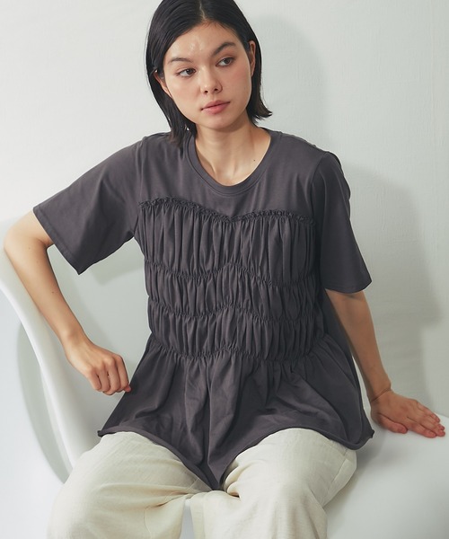 セール】【接触冷感】フロントシャーリングカットソー（Tシャツ