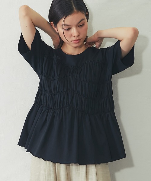 SMILE ORCHID(スマイルオーキッド)の「【接触冷感】フロントシャーリングカットソー(Tシャツ/カットソー・レディース・チャコールグレー/アイボリー/ブラック・M)」の3枚目の写真