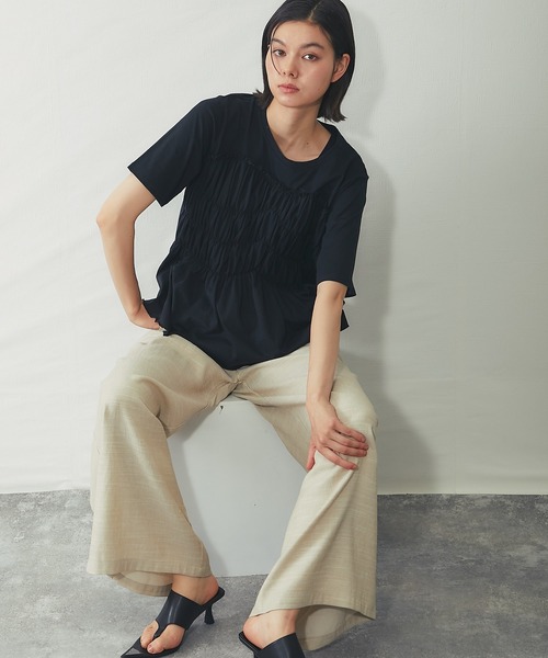 SMILE ORCHID(スマイルオーキッド)の「【接触冷感】フロントシャーリングカットソー(Tシャツ/カットソー・レディース・チャコールグレー/アイボリー/ブラック・M)」の18枚目の写真