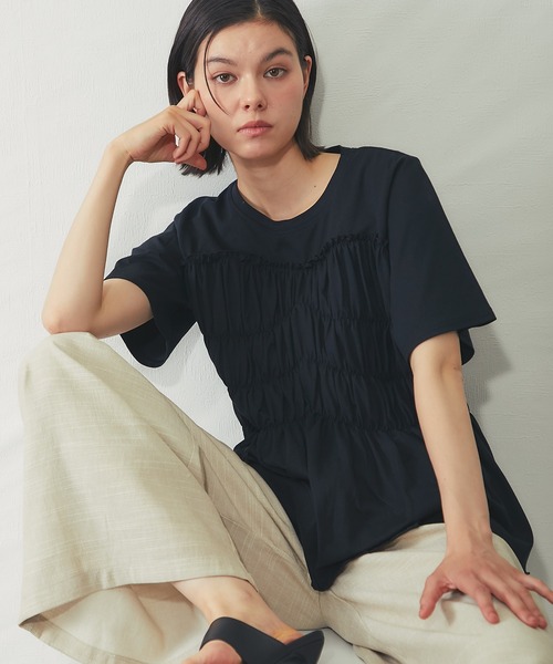 SMILE ORCHID(スマイルオーキッド)の「【接触冷感】フロントシャーリングカットソー(Tシャツ/カットソー・レディース・チャコールグレー/アイボリー/ブラック・M)」の17枚目の写真