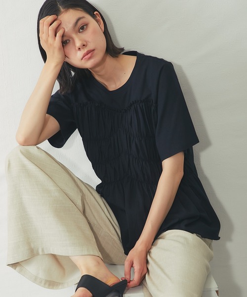 SMILE ORCHID(スマイルオーキッド)の「【接触冷感】フロントシャーリングカットソー(Tシャツ/カットソー・レディース・チャコールグレー/アイボリー/ブラック・M)」の14枚目の写真