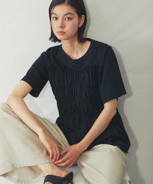 SMILE ORCHID(スマイルオーキッド)の「【接触冷感】フロントシャーリングカットソー(Tシャツ/カットソー・レディース・チャコールグレー/アイボリー/ブラック・M)」の21枚目の写真