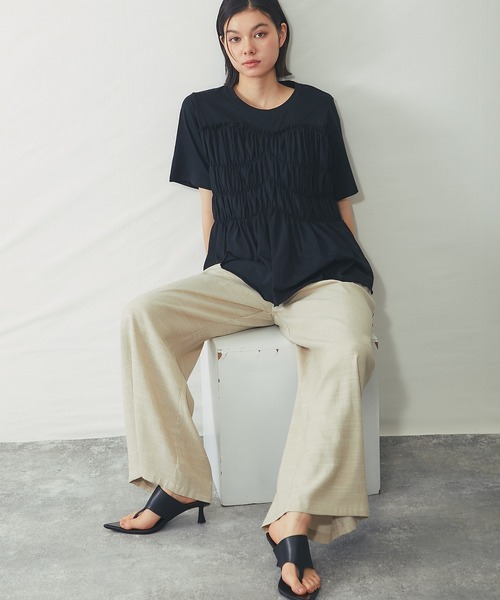 SMILE ORCHID(スマイルオーキッド)の「【接触冷感】フロントシャーリングカットソー(Tシャツ/カットソー・レディース・チャコールグレー/アイボリー/ブラック・M)」の13枚目の写真