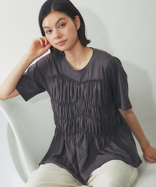 SMILE ORCHID(スマイルオーキッド)の「【接触冷感】フロントシャーリングカットソー(Tシャツ/カットソー・レディース・チャコールグレー/アイボリー/ブラック・M)」の7枚目の写真
