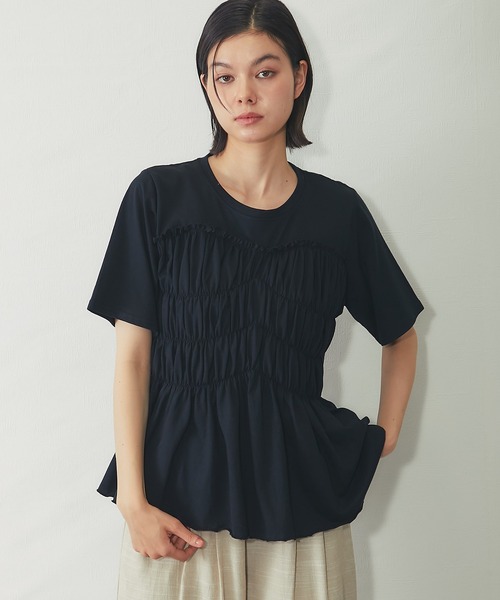 SMILE ORCHID(スマイルオーキッド)の「【接触冷感】フロントシャーリングカットソー(Tシャツ/カットソー・レディース・チャコールグレー/アイボリー/ブラック・M)」の19枚目の写真