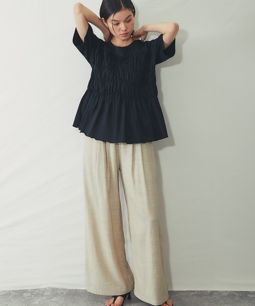 SMILE ORCHID(スマイルオーキッド)の「【接触冷感】フロントシャーリングカットソー(Tシャツ/カットソー・レディース・チャコールグレー/アイボリー/ブラック・M)」の5枚目の写真