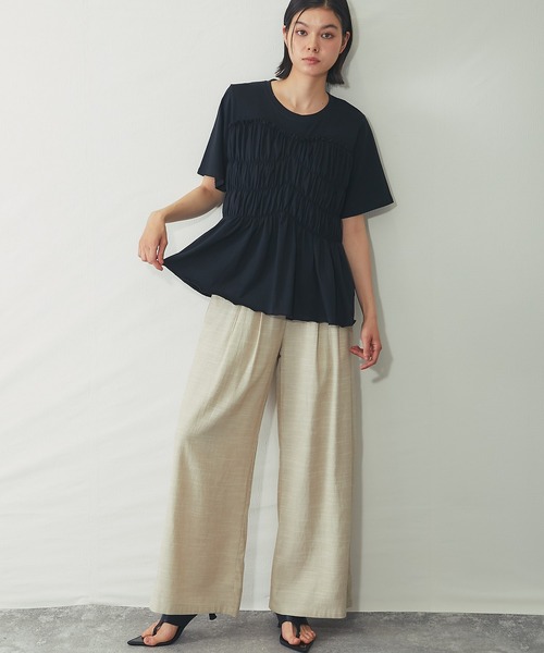 SMILE ORCHID(スマイルオーキッド)の「【接触冷感】フロントシャーリングカットソー(Tシャツ/カットソー・レディース・チャコールグレー/アイボリー/ブラック・M)」の16枚目の写真