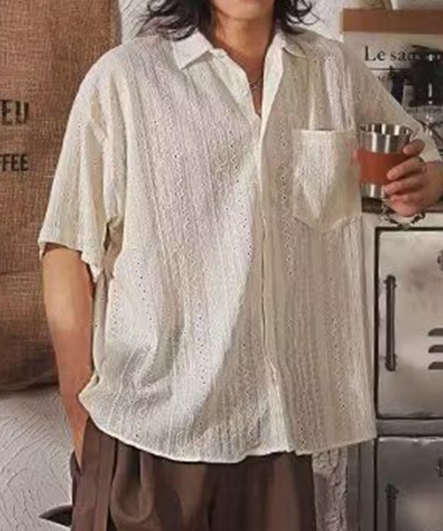 KELVIN(ケルヴァン)の「Eyelet Stripe Short Sleeve Shirt アイレットストライプ 半袖シャツ(シャツ/ブラウス・メンズ・ホワイト・MEDIUM/LARGE)」の2枚目の写真