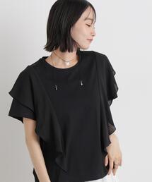 ラッフル異素材コンビカットトップス接触冷感&UVカット機能付