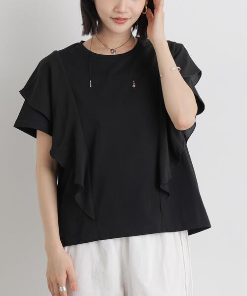 NANO universe(ナノユニバース)の「ラッフル異素材コンビカットトップス接触冷感&UVカット機能付(Tシャツ/カットソー・レディース・ブルー/ブラック/ホワイト・FREE)」の21枚目の写真