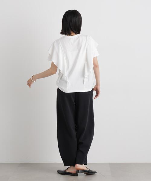 NANO universe(ナノユニバース)の「ラッフル異素材コンビカットトップス接触冷感&UVカット機能付(Tシャツ/カットソー・レディース・ブルー/ブラック/ホワイト・FREE)」の8枚目の写真