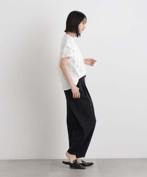 NANO universe(ナノユニバース)の「ラッフル異素材コンビカットトップス接触冷感&UVカット機能付(Tシャツ/カットソー・レディース・ブルー/ブラック/ホワイト・FREE)」の9枚目の写真