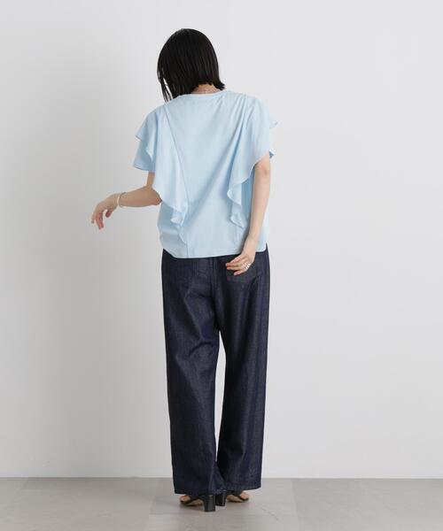 NANO universe(ナノユニバース)の「ラッフル異素材コンビカットトップス接触冷感&UVカット機能付(Tシャツ/カットソー・レディース・ブルー/ブラック/ホワイト・FREE)」の15枚目の写真