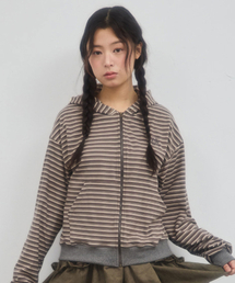DOUBLE STRIPE HOOD ZIP-UP_GREY