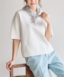 SATIN DOT SCARF COMBO SUMMER KNIT TOPS