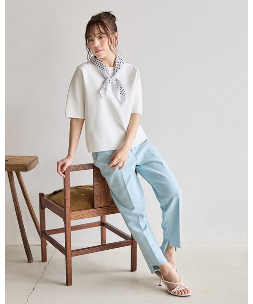 BIRTHDAY BASH(バースデイバッシュ)の「SATIN DOT SCARF COMBO SUMMER KNIT TOPS(Tシャツ/カットソー・レディース・ホワイト/ブラック・FREE)」の3枚目の写真