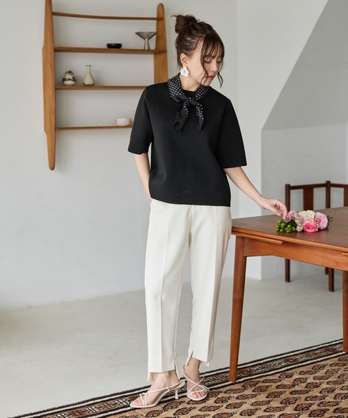BIRTHDAY BASH(バースデイバッシュ)の「SATIN DOT SCARF COMBO SUMMER KNIT TOPS(Tシャツ/カットソー・レディース・ホワイト/ブラック・FREE)」の6枚目の写真