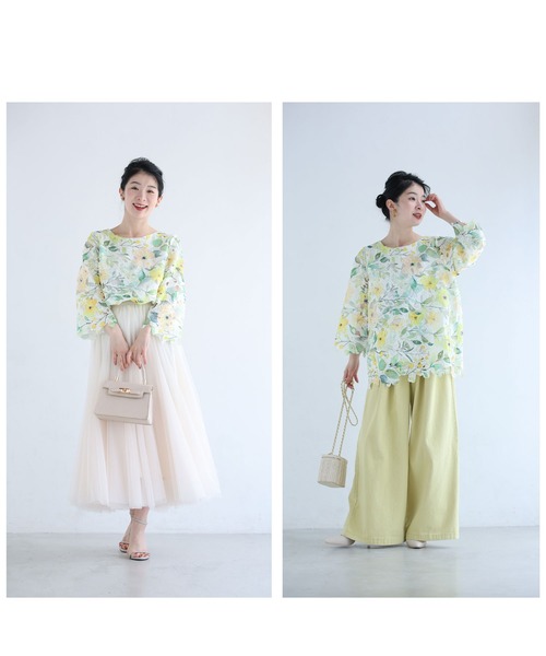 cawaii(カワイイ)の「オーロラビジュー煌めく花柄カッティングレースブラウストップス(シャツ/ブラウス・レディース・イエロー・FREE)」の8枚目の写真