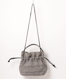 TARANGO（タランゴ）の「【TARANGO】麻ジュート×本革バッグ　巾着バッグ　ハンドバッグ　チェック柄（かごバッグ）」